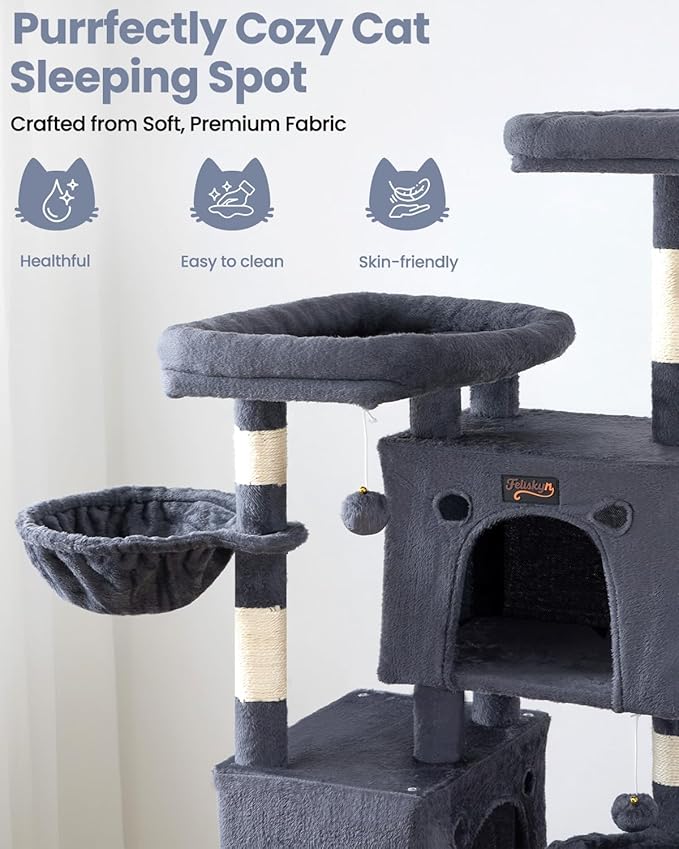 Large Cat Tree Tower for Indoor Cats Adult, 74.8 Inch Tall Large Multi-Level Tree Towers with Scratching Posts, Condo, Hammock, Bed for Big Cats, Modern Cat Trees Furniture Heavy Duty (Dark Gray)
