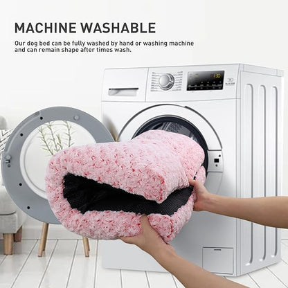 KSIIA Washable Dog Bed Deluxe Plush Dog Crate Beds Comfy Kennel Pad Anti-Slip Pet Sleeping Mat for Large, Jumbo, Medium, Small Dogs Breeds, 23" x 18", Pink