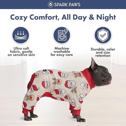 Spark Paws Dog Christmas Pajama, Dog Recovery Suit Male, Onesie, Ultra-Soft and 4-Way Stretch, for Small Medium and Large Breeds - Santa and Rudolph - XL