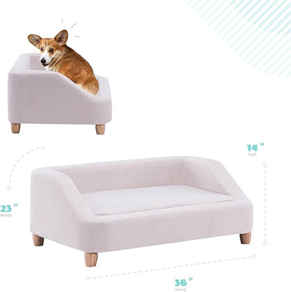 Critter Sitters 36-In. Microfiber White Rectangular Dog Sofa for Medium-Sized Dogs, Modern and Stylish Elevated Dog Bed for Home or Apartment, Comfortable and Easy to Clean Pet Beds