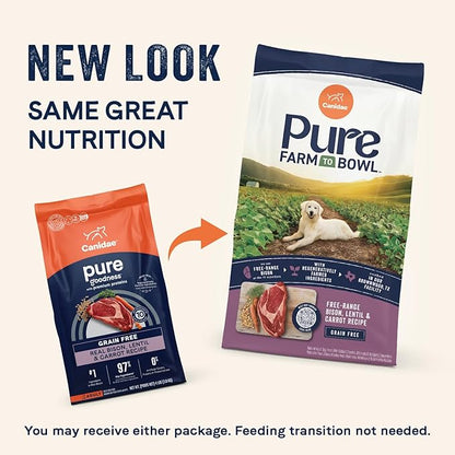 Canidae Pure Farm to Bowl Free-Range Bison, Lentil & Carrot, Adult, Grain-Free Dry Dog Food, 21lb