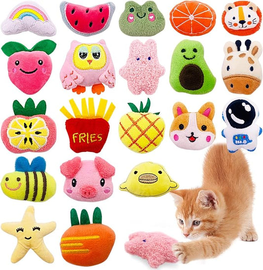 20 Pcs Catnip Toys for Indoor Cats Kittens Xmas Interactive Cat Dental Toy Kitty Plush Training Chewing Toys