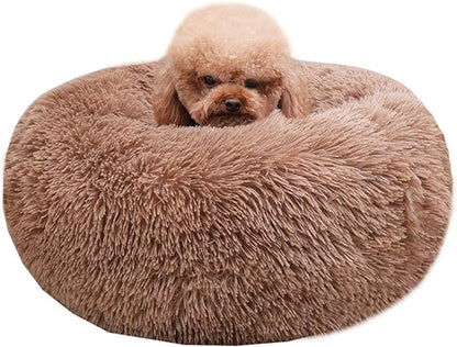 BODISEINT Modern Soft Plush Round Pet Bed for Cats or Small Dogs, Mini Medium Sized Dog Cat Bed Self Warming Autumn Winter Indoor Snooze Sleeping Cozy Kitty Teddy Kennel (24'' D x 8'' H, Coffee)