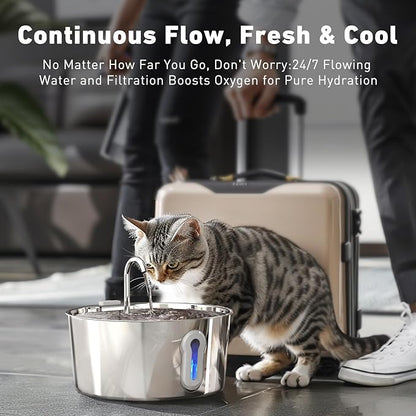 HAJXM Cat Water Fountain, 4.0L/135oz Automatic Pet Fountain Stainless Steel Large Dog Water Dispenser with Ultra-Quiet Pump & 6 Replacement Filters & for Cats Inside, Dogs, Multiple Pets