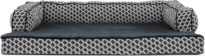 Furhaven Orthopedic Dog Bed for Large/Medium Dogs w/ Removable Bolsters & Washable Cover, For Dogs Up to 55 lbs - Plush & Woven Decor Comfy Couch Sofa - Diamond Gray, Large