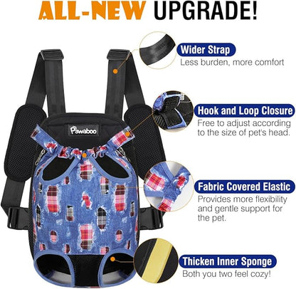 Pawaboo Pet Carrier Backpack, Adjustable Pet Front Cat Dog Carrier Backpack Travel Bag, Legs Out, Easy-Fit for Traveling Hiking Camping for Small Medium Dogs Cats Puppies, Medium, Denim Blue
