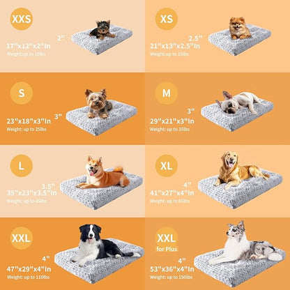 JOLLYVOGUE Washable Dog Bed for Crate, Deluxe Rose Plush Dog Crate Beds for Small Medium Large Size Dogs, Anti-Slip Soft Comfy Pet Kennel Pad, Fits Kennel Cage and Cat Bed Mat, 17" X 12", Gray