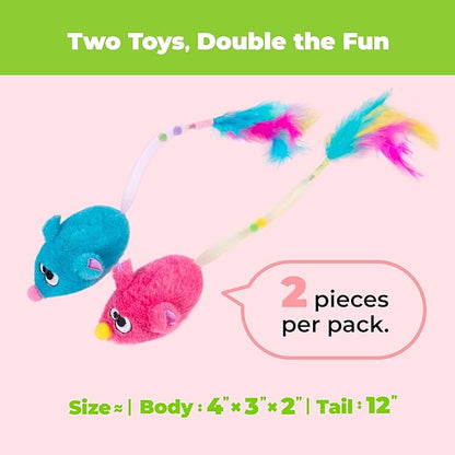 Catify by Best Pet Supplies Interactive Cat Toys – Plush, Motion-Activated & Squeaking Toys with Premium North American Catnip for Indoor Cats & Kittens - Squeaking Mice Set, Blue & Fuchsia