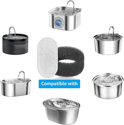 Cat Water Fountain Filter, 32 Pack Cat Fountain Filters, Cat Fountain Replacement Filter for 67oz/2L&108oz/3.2L Stainless Steel Pet Water Fountain (16 Filters & 16 Sponges)