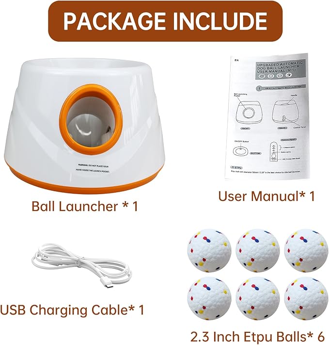 Automatic Ball Launcher for Dogs with 6pcs 2.3 Inch Etpu Tennis Balls,Thrower Distance 20-45ft,interacive Dog Toys for Indoor/Outdoor for Small Or Medium Dogs