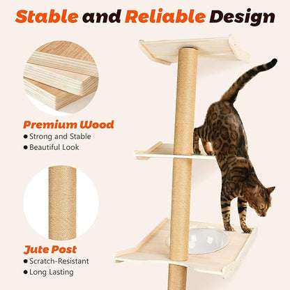 Cat Tree, 4-Tier Cat Tower 76" Tall Against Wall Cats Climbing Tower with Rotatable Scratching Posts, Cat Shelves Perch and Hanging Toy Ball, Cat Tree Tower for Indoor Cats
