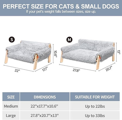 MEWOOFUN Cat Couch Bed, Pet Sofa for Indoor Cats Wooden Indoor Elevated Cat Beds with Removable Mattress Cover Suitable for Kitty, Puppy or Small Animal (Grey, Large)