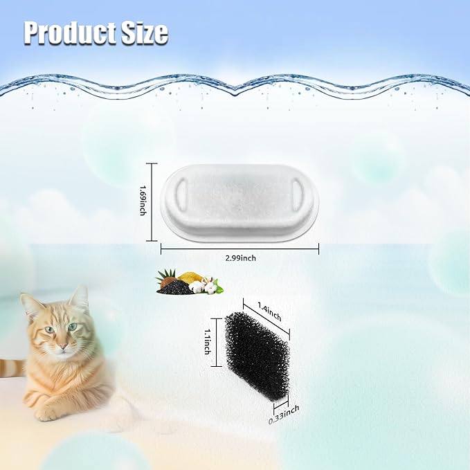 Cat Water Fountain Filter, 8 Pack Cat Fountain Filter Replacement for 108oz/3.2L & 74oz/2.2L Stainless Steel cat Water Dispenser, Pet Fountain Filters Replacement
