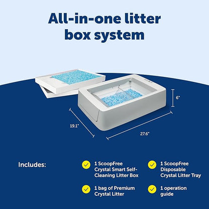 PetSafe ScoopFree Crystal Smart Self-Cleaning Automatic Litter Box - Front Entry - Uncovered Motion-Sensing Cat Box with Integrated Health Counter & App - Includes 1 Disposable Crystal Litter Tray
