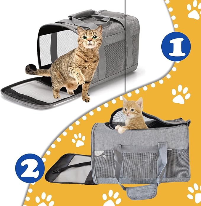 Pet Carrier Bag for Cats,Cat Soft-Sided Carriers Collapsible Ventilated Breathable Puppy Carrier for Small Dogs Airline Approved Kitty Carrier for Small Medium Cat Puppy Under to 12 Lb(Grey)