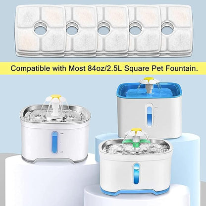 Cat Water Fountain Filters,10 Pack Replacement Filter Fit for Top Square 84oz/2.5L Cat Pet Fountain, 3 Filtration System