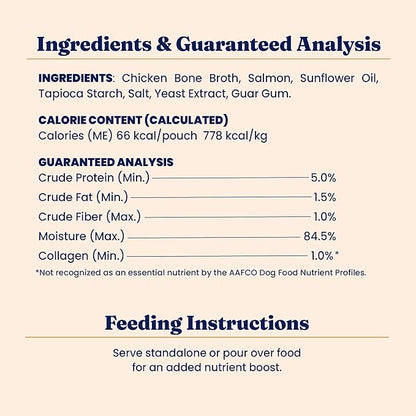 Solid Gold Bone Broth Cat Food Topper - Limited Ingredient Lickable Cat Broth Pouches w/Salmon Protein Shreds & Collagen for Hydration & Gut Support - Easy to Serve Gravy for Cats Meal Topper - 12ct