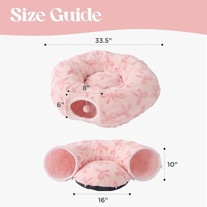Lesure Cat Tunnel Bed for Indoor Cats - Cute Cat Donut Tunnel Toys with Washable Circle Cushion, Round Pet Peekaboo Cave Toy for Kitten/Puppy/Rabbit, Standard Pink Taffy