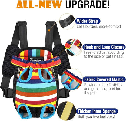 Pawaboo Pet Carrier Backpack, Adjustable Pet Front Cat Dog Carrier Backpack Travel Bag, Legs Out, Easy-Fit for Traveling Hiking Camping for Small Medium Dogs Cats Puppies, Small, Colorful Strips