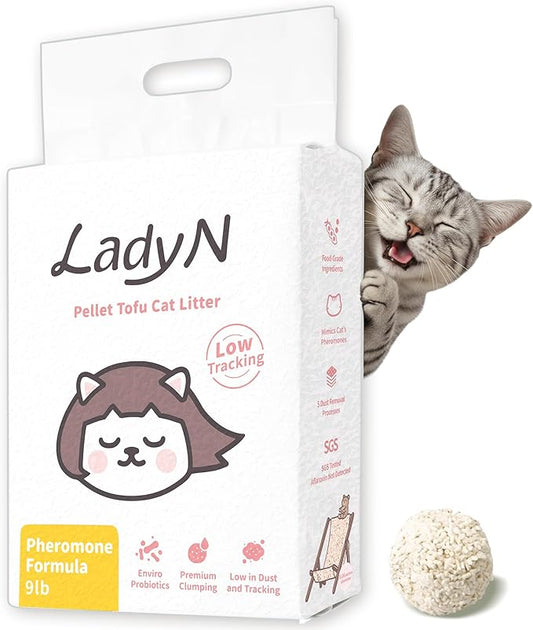 Lady N Cat Attract Tofu Litter – Natural Attractant Formula for Litter Box Training, Calming Pheromone for Multi-Cat Homes, Classic Pellet Shape for Standard Litter Box 9lb