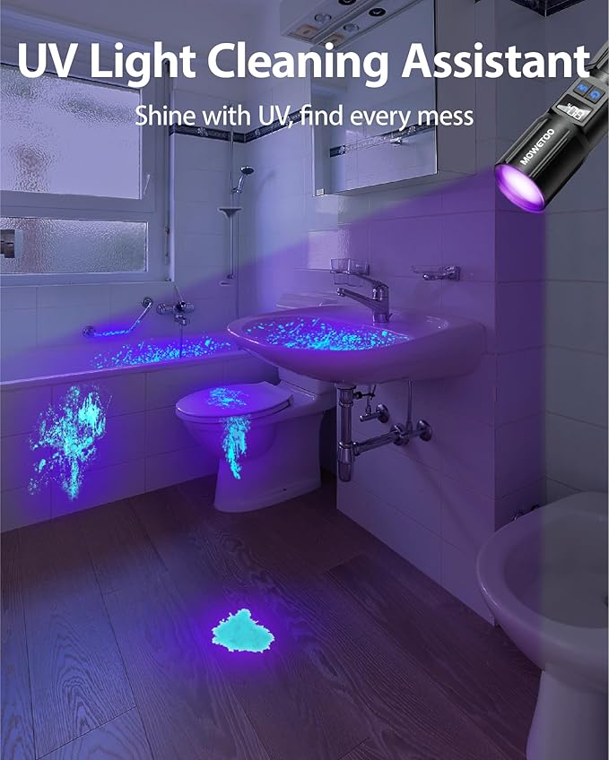 Black Light Flashlight, UV Light USB C Rechargeable with LCD Display, Zoomable Woods Lamp 2N1, 395NM Blacklight for Pet Urine Detection, Resin Curing, Rocks, Travel, Minerals, Scorpion, Glass, Leak