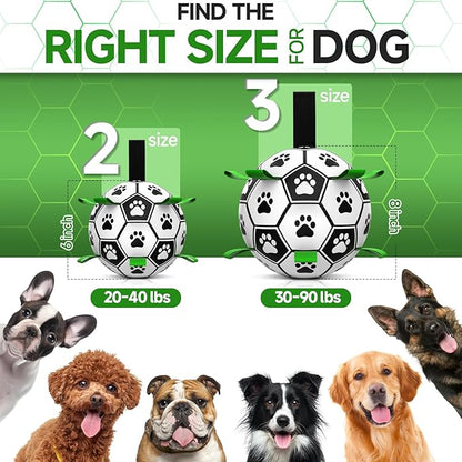 QDAN Dog Toys Dog Balls, World Cup Dog Soccer Ball with Straps, Dog Birthday, Herding Ball, Durable Balls for Small Medium Pet, Puppy Outdoor Toy (6 Inch)