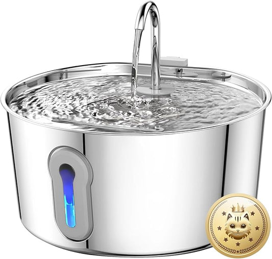 HAJXM Stainless Steel Cat Water Fountain, 135oz/4L Automatic Pet Fountain Dog Water Dispenser with Ultra-Quiet Pump & 2 Replacement Filters & for Cats Inside, Dogs, Multiple Pets