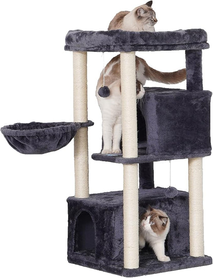 Hey-brother Cat Tree,Multi-Level Cat Condo for Large Cat Tower Furniture with Sisal-Covered Scratching Posts, 2 Plush Condos, Big Plush Perches MPJ011G