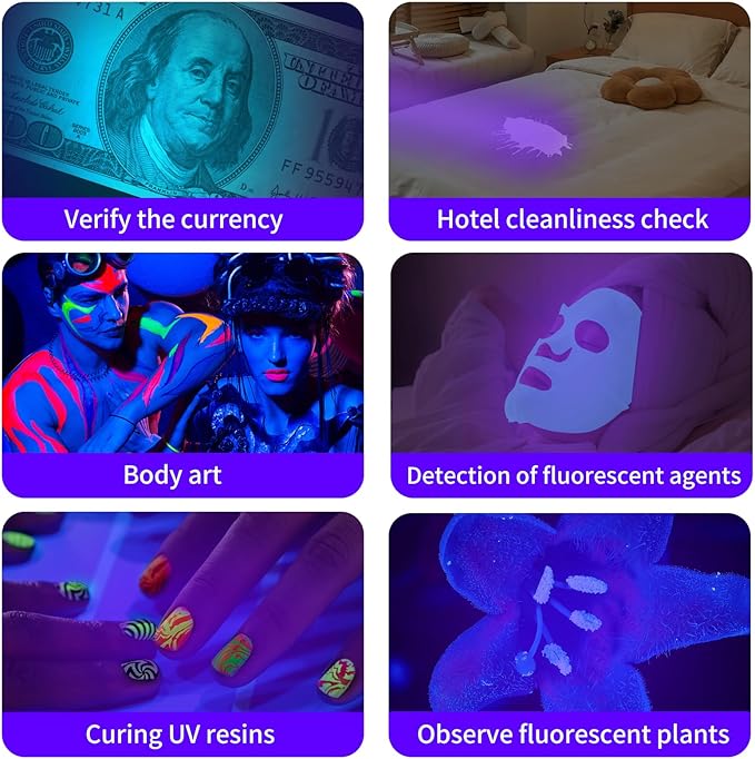 UV Flashlight Black Light UV Lights, 5 Pack 9 LED 395nm Ultraviolet Blacklight, Handheld Mini Torch Light Pet Urine Detector for Dog/Cat Urine, Dry Stains, Bed Bug(15x AAA Batteries(Black))