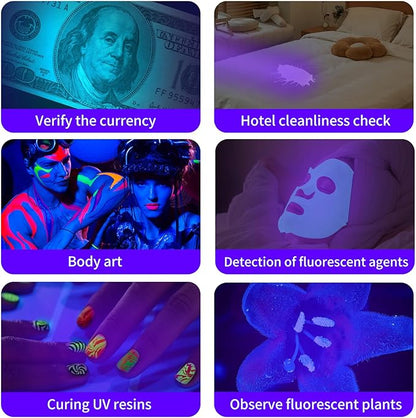 UV Flashlight Black Light UV Lights, 5 Pack 9 LED 395nm Ultraviolet Blacklight, Handheld Mini Torch Light Pet Urine Detector for Dog/Cat Urine, Dry Stains, Bed Bug(15x AAA Batteries(Black))