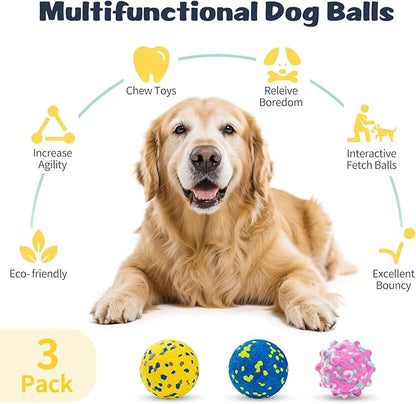 HIPPIH Dog Balls Interactive Tennis Balls for Dogs, Dog Toys for Aggressive Chewers, Tough Puppy Chew Toys for Teething, 3" Fetch Ball Water Toy for Small/Medium Breed, High Bouncy & Floating, 3 Pack
