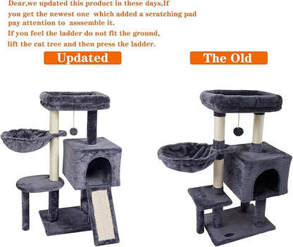 FISH&NAP Cute Cat Tree Kitten Cat Tower for Indoor Cat Condo Sisal Scratching Posts with Jump Platform Cat Furniture Activity Center Play House SmokyGrey