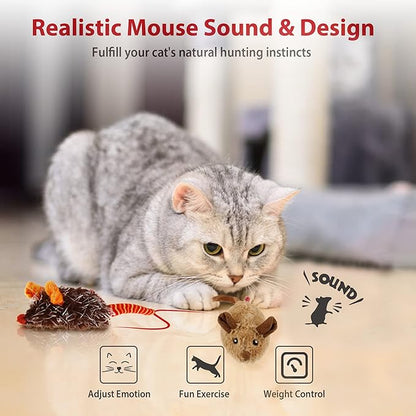 Gigwi Interactive Cat Toys Pack, Automatic Moving Mouse Electronic Cat Toys for Indoor Cats, Mouse Hunt Cat Toy for Kitten, 2 Pack (Brown & Orange Colors)