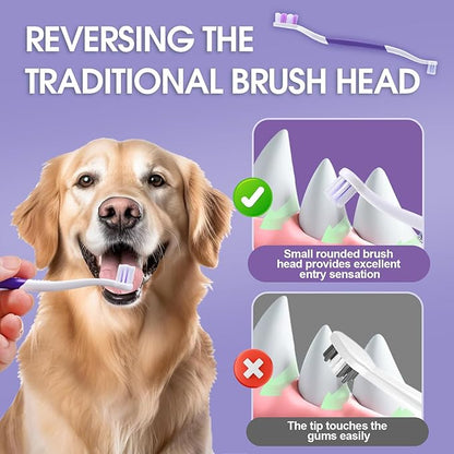 Dog Toothbrush – Newly Upgraded Dual-Head Design with 60° Wavy Bristles–Gently Surrounds Teeth for Deep Cleaning and Plaque Removal – Non-Slip Handle, Ideal for Daily Pet Dental Care (Purple, 2-Pack)