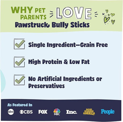 Pawstruck Natural 3–5" Bully Sticks for Small Dogs and Puppies – Single Ingredient, Low-Odor, Rawhide-Free Chew Treat – 100% Real Beef, No Artificial Preservatives – 8 oz Bag – Packaging May Vary