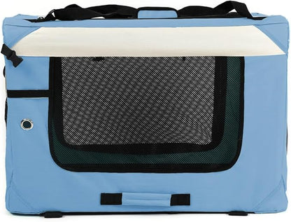 Collapsible Travel Dog Crate Portable Soft-Sided Pet Kennel Extra Large Cat Carrier with Soft Plush Fur Mat for Indoor and Outdoor,28x20x20in Sky Blue