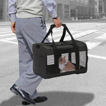 Travel Carrier for Cats,Cat Soft-Sided Carriers Ventilated Breathable Foldable Kitten Carrier Soft Airline Approved Carrier for Small Dogs Kitty Puppies Under to 12 Lb(Black)