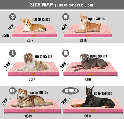 Patas Lague Orthopedic Jumbo Dog Bed for Extra Large Dogs 56''X40'', Waterproof Soft Warm Comfortable Egg Crate Foam Jumbo Pet Beds Mat with Removable Washable Cover and Nonskid Bottom, Pink