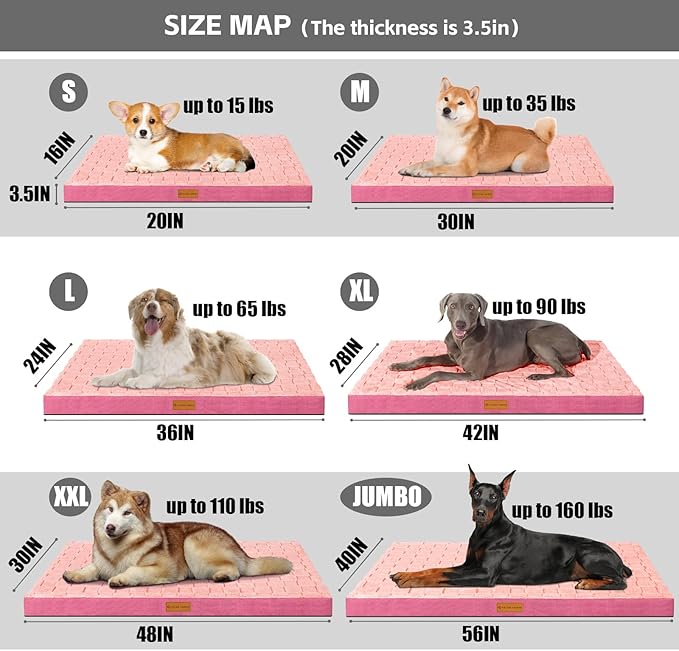 Patas Lague Orthopedic Dog Bed Medium Size Dog 30''X20'', Waterproof Soft Warm Comfortable Egg Crate Foam Medium Pet Beds Mat with Removable Washable Cover and Nonskid Bottom, Pink