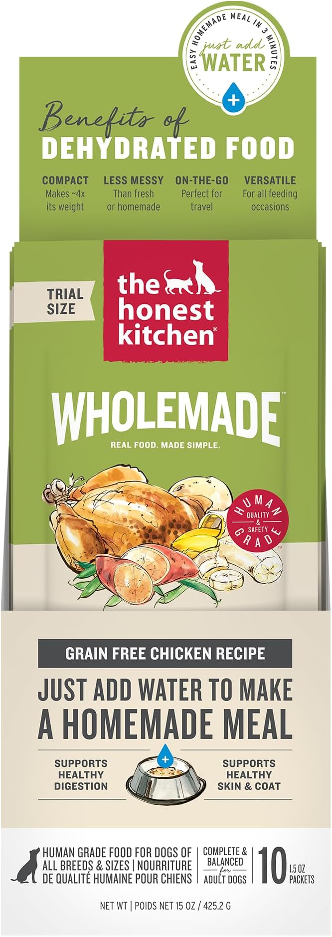 The Honest Kitchen Human Grade Wholemade™ Dehydrated Grain Free Chicken Dog Food, 1.5 oz x10