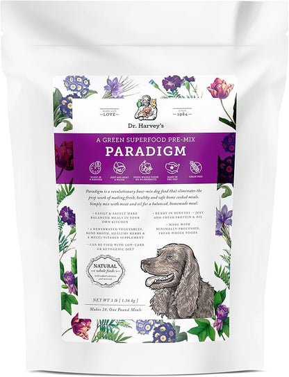 Dr. Harvey's Paradigm Green Superfood Dog Food, Human Grade Dehydrated Grain Free Base Mix for Dogs, Diabetic Low Carb Ketogenic Diet (3 Pounds)