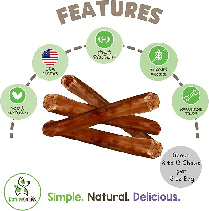 Nature Gnaws USA Steer Sticks for Dogs 5-7" (8oz) - Mixed Thickness - Long Lasting for Aggressive Chewers and Large Dogs - Natural Beef Bully Dog Chew Bones (Pack of 2)