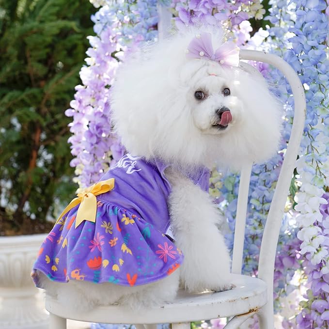 CuteBone Easter Dog Dress Velvet for Small Dogs Girl Flower Skirt Puppy Dresses Purple Dog Clothes CVA16XS-D