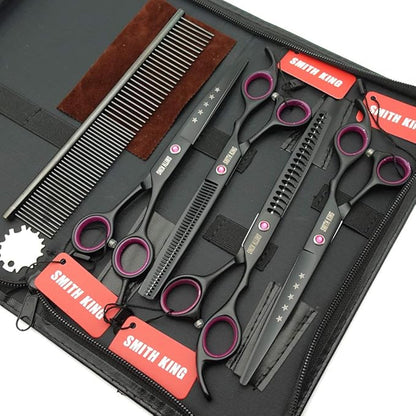 7.0 inches Professional Dog Grooming Scissors Set Straight & thinning & Curved & chunkers 4pcs in 1 Set (with Comb)