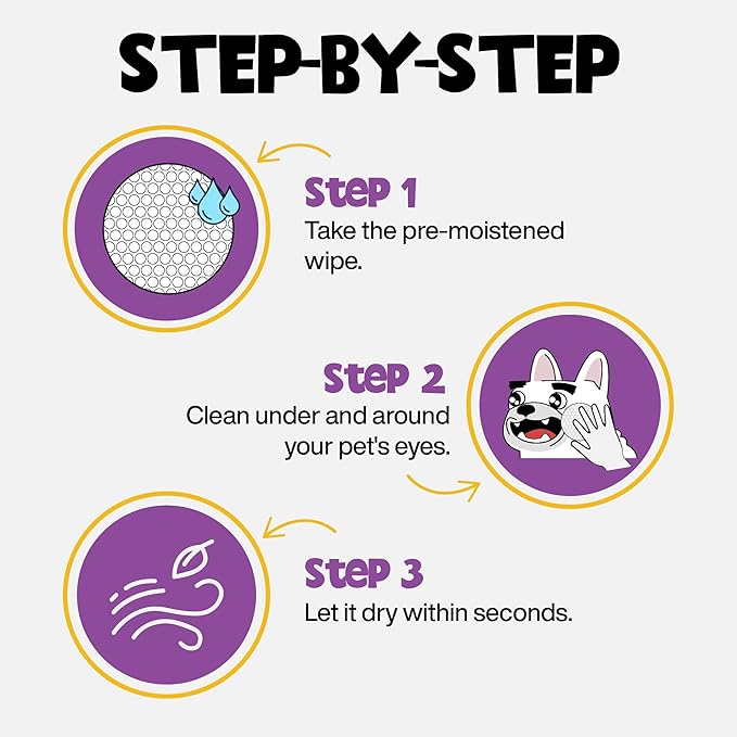 Eye Wipes 100 Counts - Dog Tear Wipes to Removes Tear Stains & Eye Residue - Hypoallergenic Pet Eye Cleaner Wipes for Cats & Dogs - Safe and Effective for Dogs & Cats
