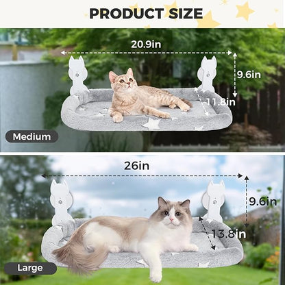 Homimp Cat Window Perch,Cordless Cat Window Hammock for Wall with 4 Strong Suction Cups,Solid Metal Frame and Two Replaceable Covers,Foldable Cats Bed for Large Cats and Kittens,Indoor Pet Seat,Grey M