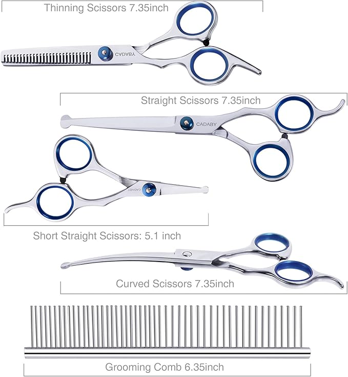 Dog Grooming Scissors Kit with Safety Round Tips,6 in 1 Professional Dog Scissors for Grooming, 4CR Stainless Steel Pet Grooming Shears