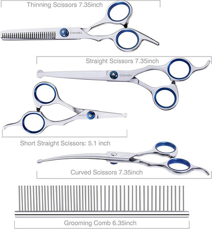 Dog Grooming Scissors Kit with Safety Round Tips,6 in 1 Professional Dog Scissors for Grooming, 4CR Stainless Steel Pet Grooming Shears
