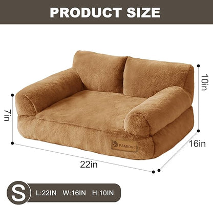 Cat Couch Bed - Cat Bed for Indoor Cats, Calming Pet Sofa Puppy Sleeping Bed with Removable Washable Cover, Cute Dog Couch and Kitty Lounge Chair for 12lbs Cats & Small Dogs(Brown)