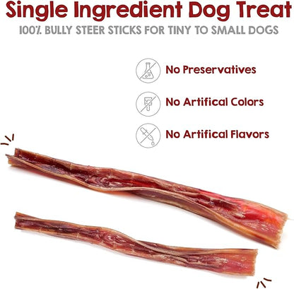 Riley's Steer Bully Sticks for Tiny to Small Dogs - Odor Free Single Ingredient Chew Treat - Easily Digestible, 100% Beef Pizzle Sticks for Dogs - 4-6", 10ct
